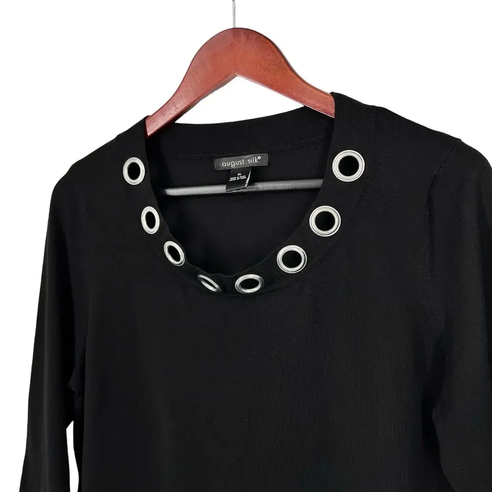 August Silk Womens Sz XL Black Silk Blend Knit Sweater Blouse Shirt Top Formal